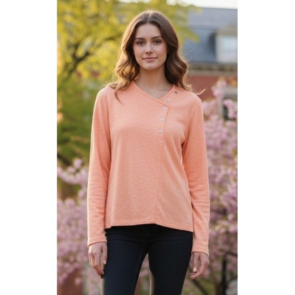 Habitat Wrap Henley Long Sleeve Top Womens Small Coral Cotton Casual Lightweight